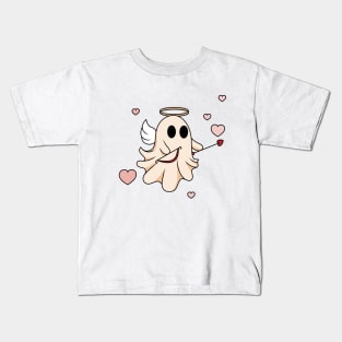 Cupid Ghost Retro Valentines Day Kids T-Shirt
